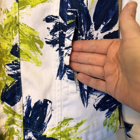 Addition by Chicos Jacket Womens Size 1 Blue and Green Floral White Denim - Picture 6 of 15